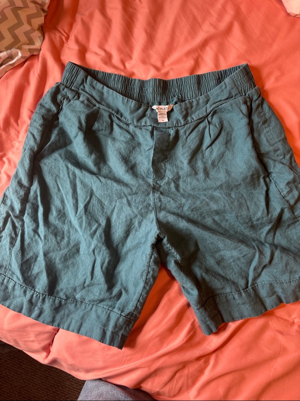 Athleta Teal Elastic-Waist Linen Shorts